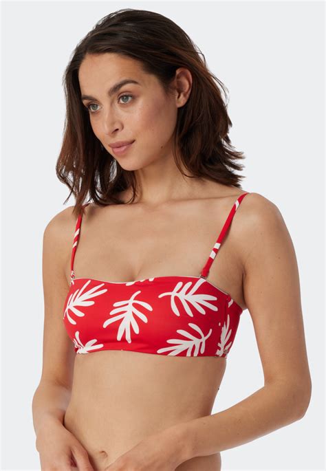 Bandeau Bikini Top gefüttert Softcups variable Träger Korallen rot