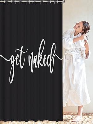 Amazon Eleroye Shower Curtain Funny Cute Get Naked White Words Black Background Simple