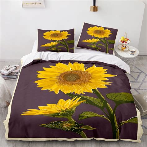 Sunflower Duvet Cover Sets King Size Rustic Farmhouse Bee Bedding Set