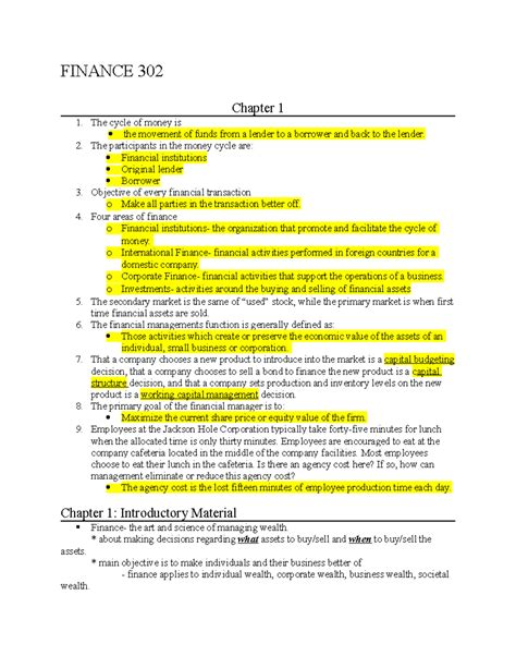 finance  study guide exam  finance  chapter   cycle