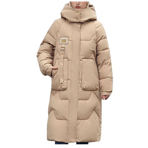 Tuphregyow Women Winter Windproof Warm Down Coats Waterproof Thicken Hooded Solid Trendy Long ...