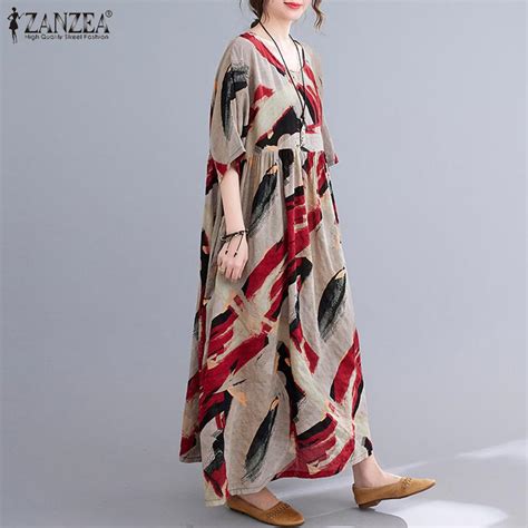 Buy Zanzea Vintage Fashion Print Dress Women Summer Casual O Neck Half