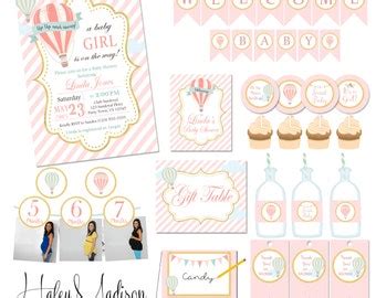 Hot Air Balloon Baby Shower Party Circles Cupcake Toppers In