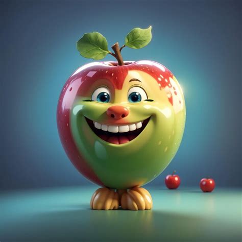 Una vibrante ilustración en 3d de un personaje de manzana con una