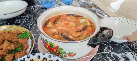 Hot Pot Tom Yum Spicy Seafood On The Table Stock Image Image Of Dish Meat