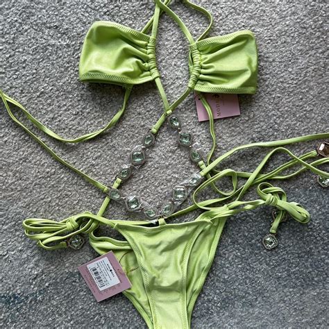 Moda Minx Bejeweled Green Strappy Bikini Size S Depop