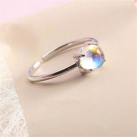 Gtl Certified Moonstone Ring with 925 Sterling Silver Round Moonstone ...