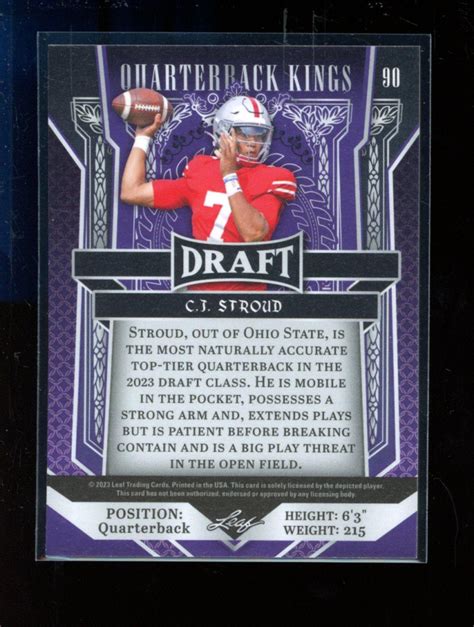 CJ Stroud 2023 Leaf Draft Quarterback Kings Gold 90 Pristine Auction