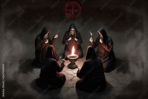 Evil Cult Members Performing Secret Dark Rituals Stock Illustration Adobe Stock