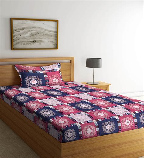 Buy Multicolor Traditional 300 Tc Cotton Blend Single Bedsheet With 1