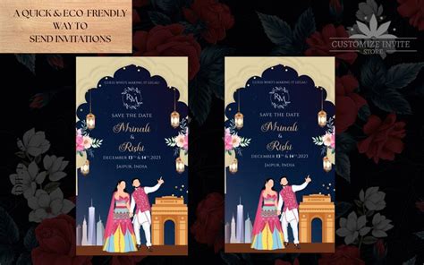 Indian Wedding SAVE THE DATE Invitation Card Template Royal Wedding