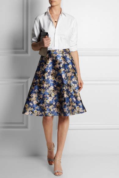 J Crew Collection Floral Print Wool And Silk Blend Skirt Net A