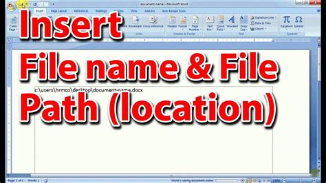 Insert File Name And File Location Path In Ms Word Youtube