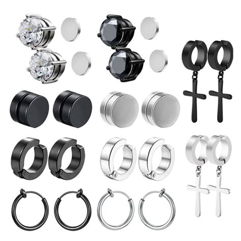 Pairs Stainless Steel Non Piercing Magnetic Stud Earrings Cz Magnet