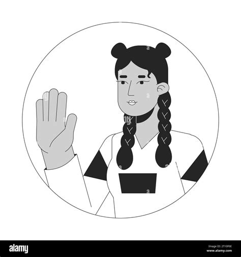 Stylish Hispanic Girl Hello Wave Black And White 2d Vector Avatar Illustration Stock Vector