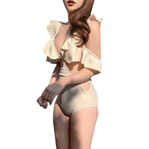 Xingqing Frauen Sommer Bademode Einfarbig R Schen Bikini Push Up Padded Bademode One Piece