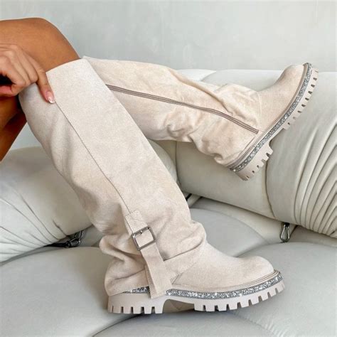 Lemonade Crystal Trim Wild Obsession Knee High Boots Nude SHOES From Lemonade UK