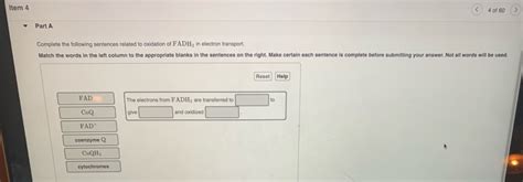 Solved Item Part A Indicate The Coenzyme That Accepts Chegg