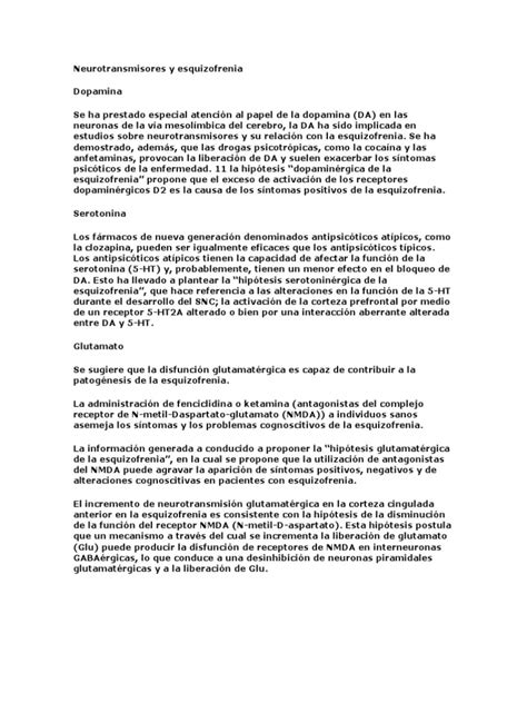 Neurotransmisores Y Esquizofrenia Pdf Dopamina Esquizofrenia
