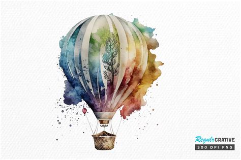 Watercolor Hot Air Balloon Clipart Png Graphic By Regulrcrative