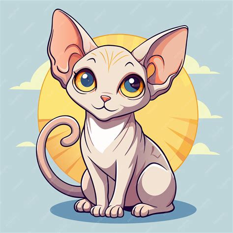 Vector cartoon illustration of A Sphynx cat basks in the sun enjoying