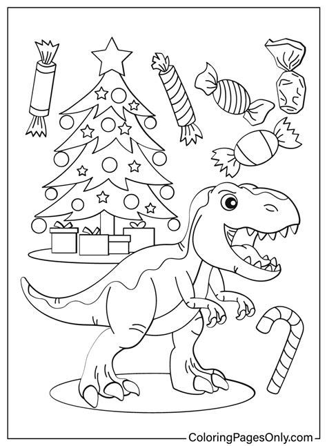 Printable Christmas Dinosaur Coloring - Free Printable Coloring Pages