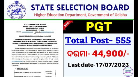 Ssb Odisha Pgt Recruitment 2023 Total Post 555 Ssb Odisha Pgt