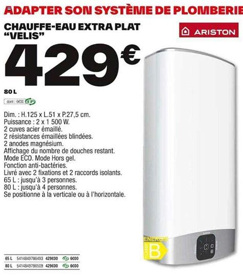 Promo Chauffe eau Extra Plat velis Ariston chez Brico Dépôt