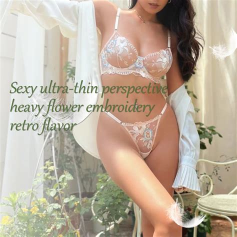 Sexy Women S Lingerie Set With Transparent Floral Lace Embroidery G String And Thong Bra Buy