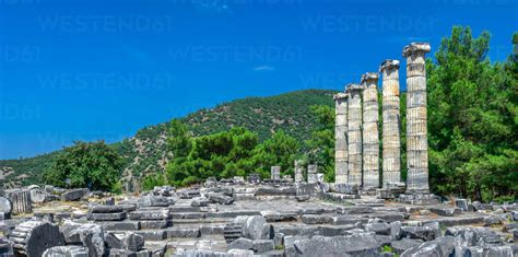 The Temple Of Athena Polias In The Ancient Priene Turkey Stock Photo