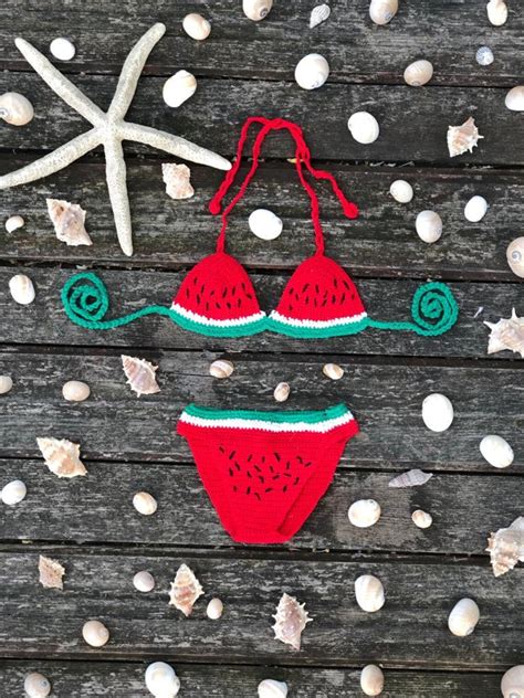 Bikini de sandía de ganchillo hecho a mano para niñas con Etsy