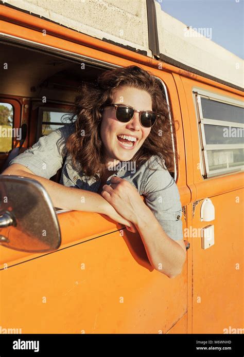 Woman In Her Van Stock Photo Alamy