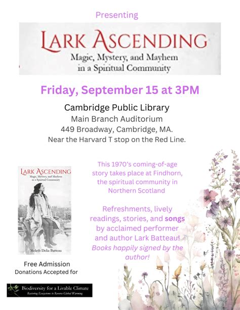 Lark Ascending – September 15 at 3pm - Biodiversity for a Livable Climate