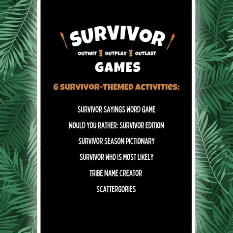 Survivor Party Games Printable Survivor Games Survivor Etsy