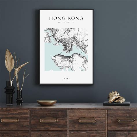 Mpink Plakat Mapa Miasta Hong Kong Kwadrat 30x40 Cm Ramka Biała 12114