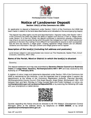 Fillable Online Northamptonshire Gov Notice Of Landowner Deposit