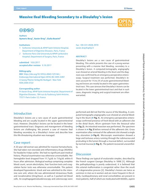 Pdf Massive Ileal Bleeding Secondary To A Dieulafoy S Lesion