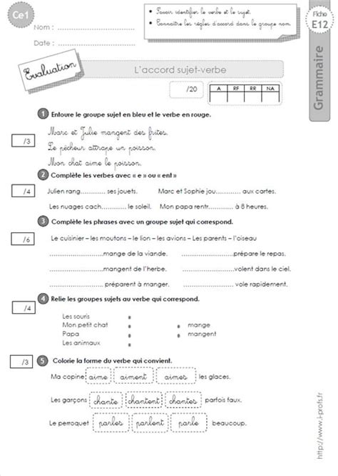 Ce1 Laccord Sujet Verbe Grammaire