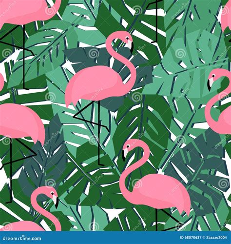 Tropical Trendy Seamless Pattern With Pink Flamingos And Mint Green