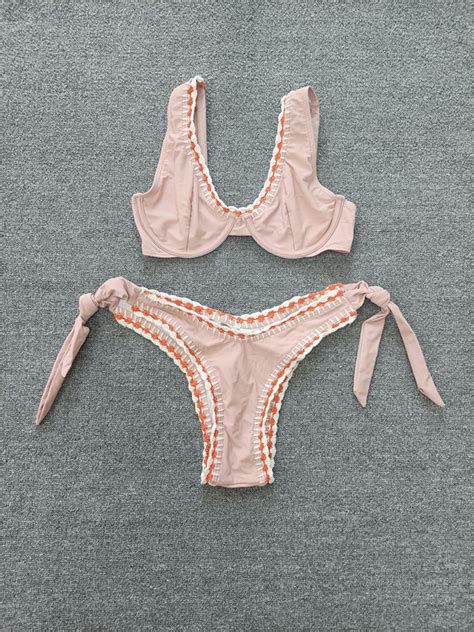 Knitted Crochet Sexy High Leg Two Piece Mini Triangle Tie Side Bikini Mini Triangle Bikini And