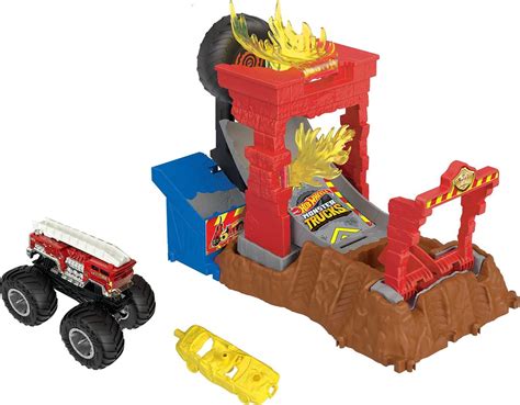 Hot Wheels Monster Trucks Arena Smashers Alarm Fire Crash Challenge Playset With Alarm Toy