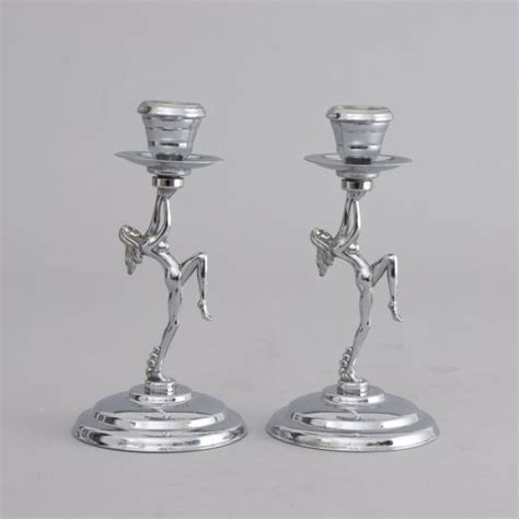 Art Deco Pair Of Naked Form Female Candle Holders