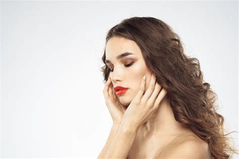 Premium Photo Beautiful Brunette With Naked Shoulders And Bright Makeup Isolated