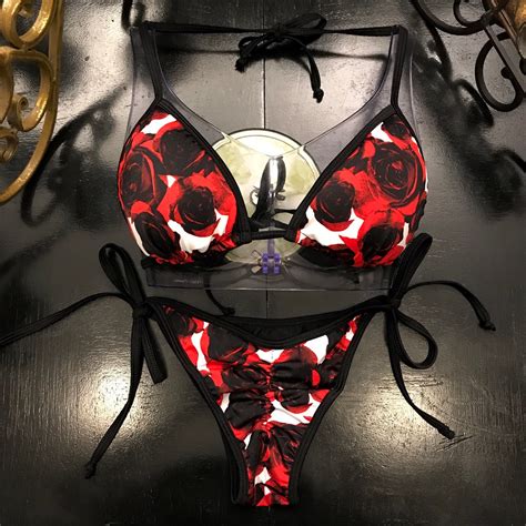 Red Roses String Bikini Pads Included Etsy
