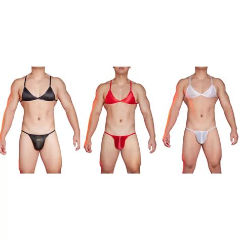 HERREN BIKINI SISSY Dessous Set Nylon Unterwäsche Dehnbar BH Top Und Slip Sexy EUR 9 99