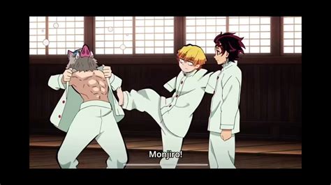 Zenitsu Punches Inosuke Abs Demon Slayer English Sub Youtube