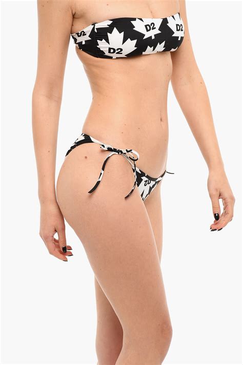 Dsquared Slip Bikini Con Stampa Logo Allover E Laccetti Laterali Donna Glamood Outlet