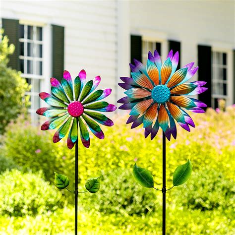 Colorful Flower Metal Wind Spinner Wind And Weather