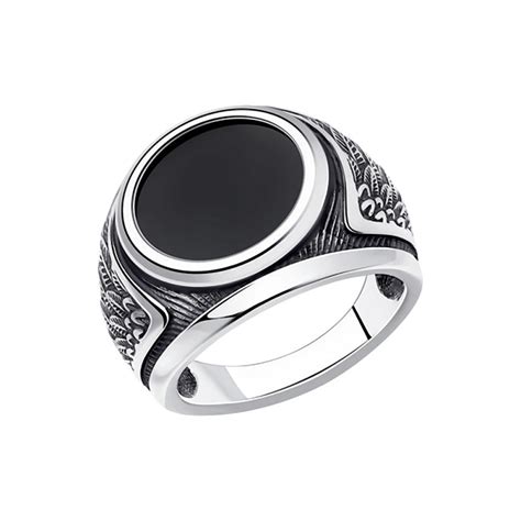 Herrenring Er Sterling Silber Mit Onyx Russisches Schmuck