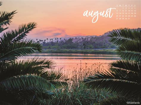 August 2017 - Tropical Sunset Desktop Calendar- Free August Wallpaper